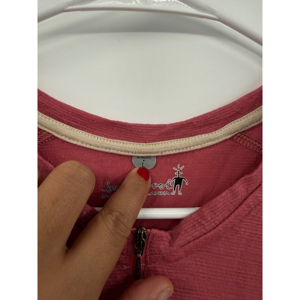 Smartwool Large 1/4 Zip Cycling Top W Pink Merino Wool Colorblock Activewear - Picture 3 of 6